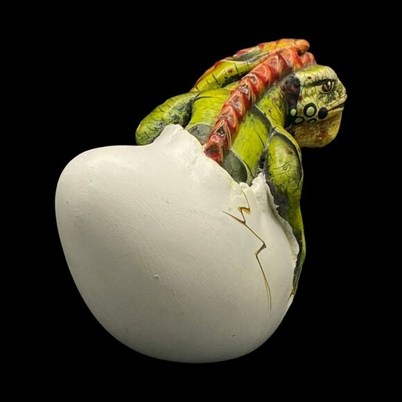 Handmade Mexican Iguana Emerging from Egg Sculpture Hand Painted Signed Macias - Picture 7 of 11